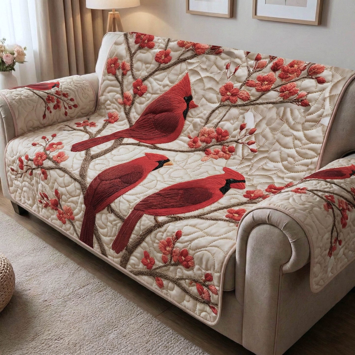 Charming Cardinals Quilted Sofa Cover GFTONT6383