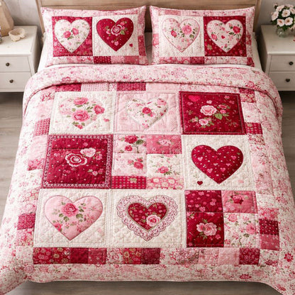 Loving Hearts 3-Piece Quilted Bedding Set GFTONT6603