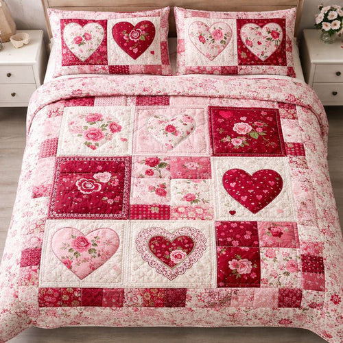 Loving Hearts 3-Piece Quilted Bedding Set GFTONT6603
