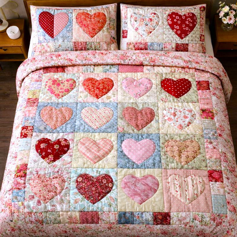 Loving Hearts 3-Piece Quilted Bedding Set GFTONT6604