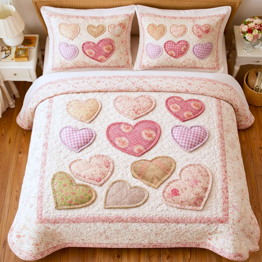 Loving Hearts 3-Piece Quilted Bedding Set GFTONT6605