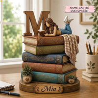 Reader On A Book Tower Wooden Block 3-Layers QTCUZ GFTONTD2279