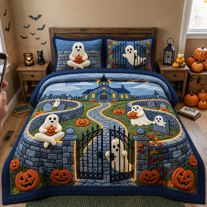 Ghostly Graveyard Nights 3-Piece Quilted Bedding Set GFTONTD2285