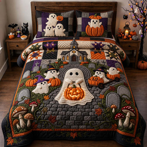 Ghostly Graveyard Nights 3-Piece Quilted Bedding Set GFTONTD2286