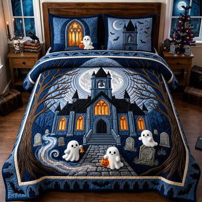 Ghostly Graveyard Nights 3-Piece Quilted Bedding Set GFTONTD2287