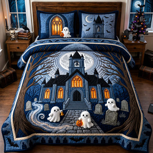 Ghostly Graveyard Nights 3-Piece Quilted Bedding Set GFTONTD2287