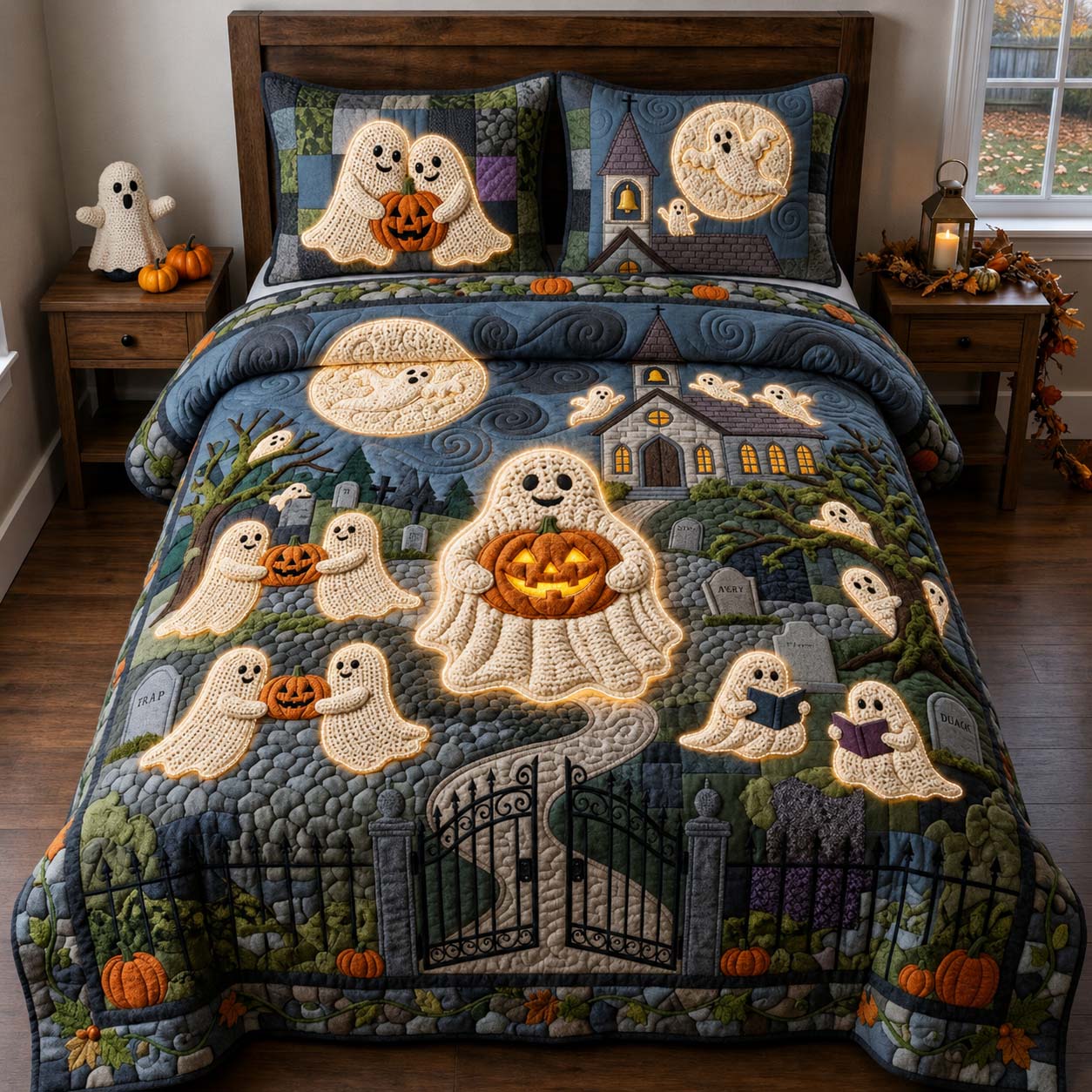 Ghostly Graveyard Nights 3-Piece Quilted Bedding Set GFTONTD2289