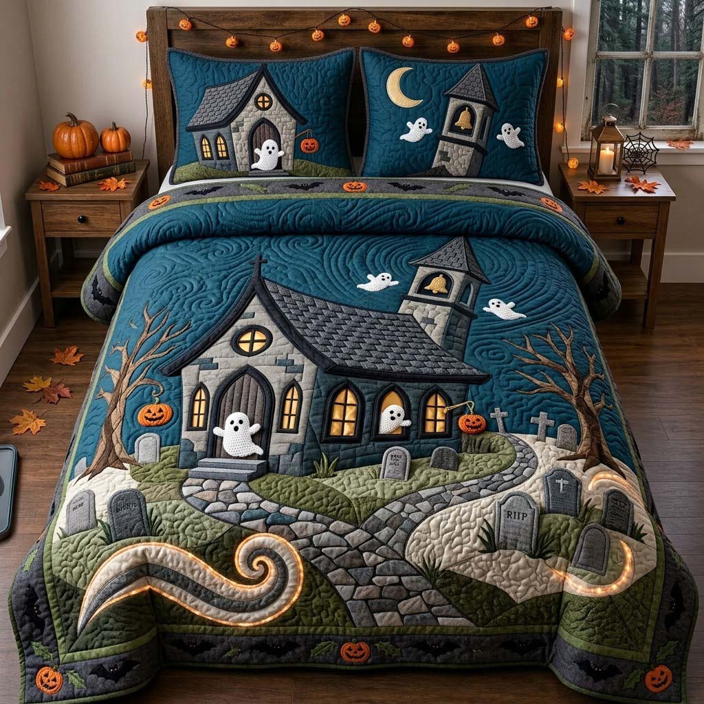 Ghostly Graveyard Nights 3-Piece Quilted Bedding Set GFTONTD2290