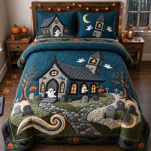 Ghostly Graveyard Nights 3-Piece Quilted Bedding Set GFTONTD2290