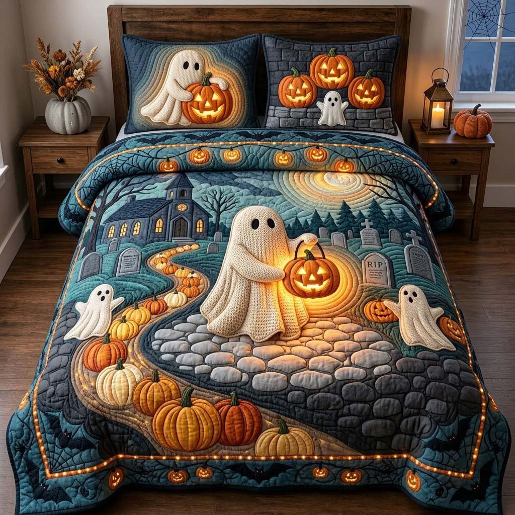 Ghostly Graveyard Nights 3-Piece Quilted Bedding Set GFTONTD2291