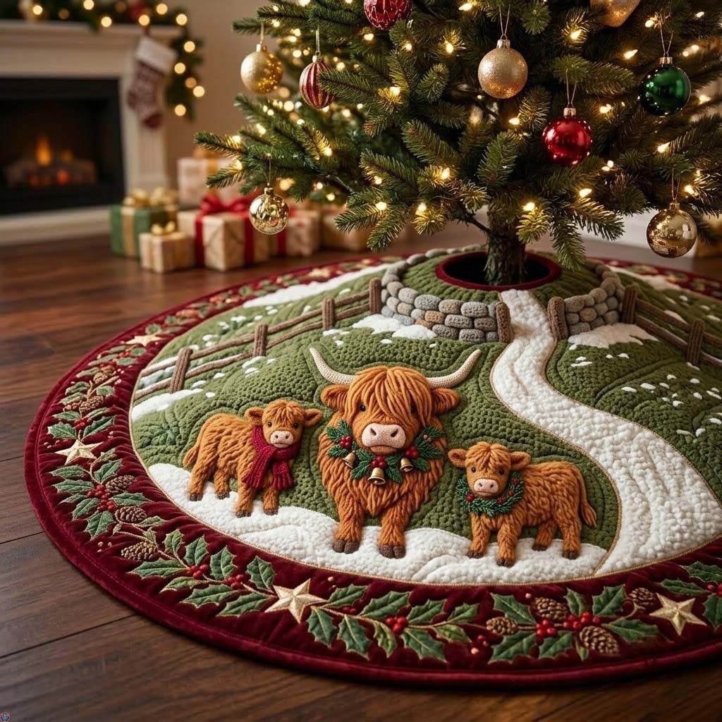 Highland Christmas Pasture Quilted Tree Skirt GFTONTD2299