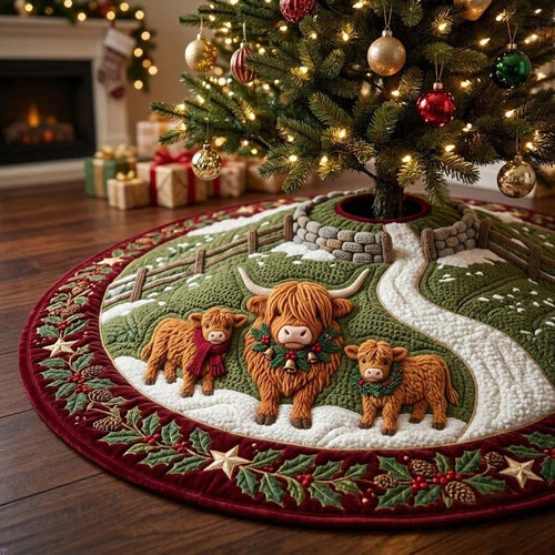 Highland Christmas Pasture Quilted Tree Skirt GFTONTD2299