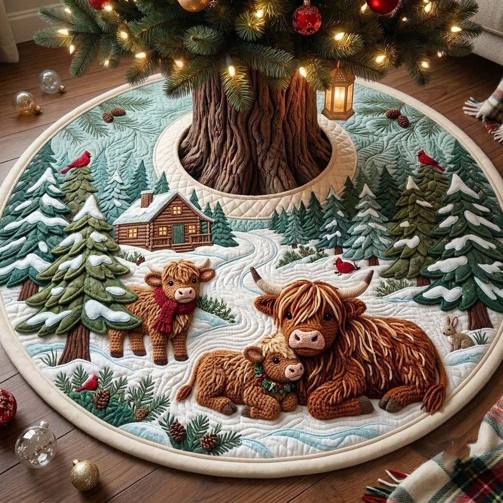 Highland Christmas Pasture Quilted Tree Skirt GFTONTD2303