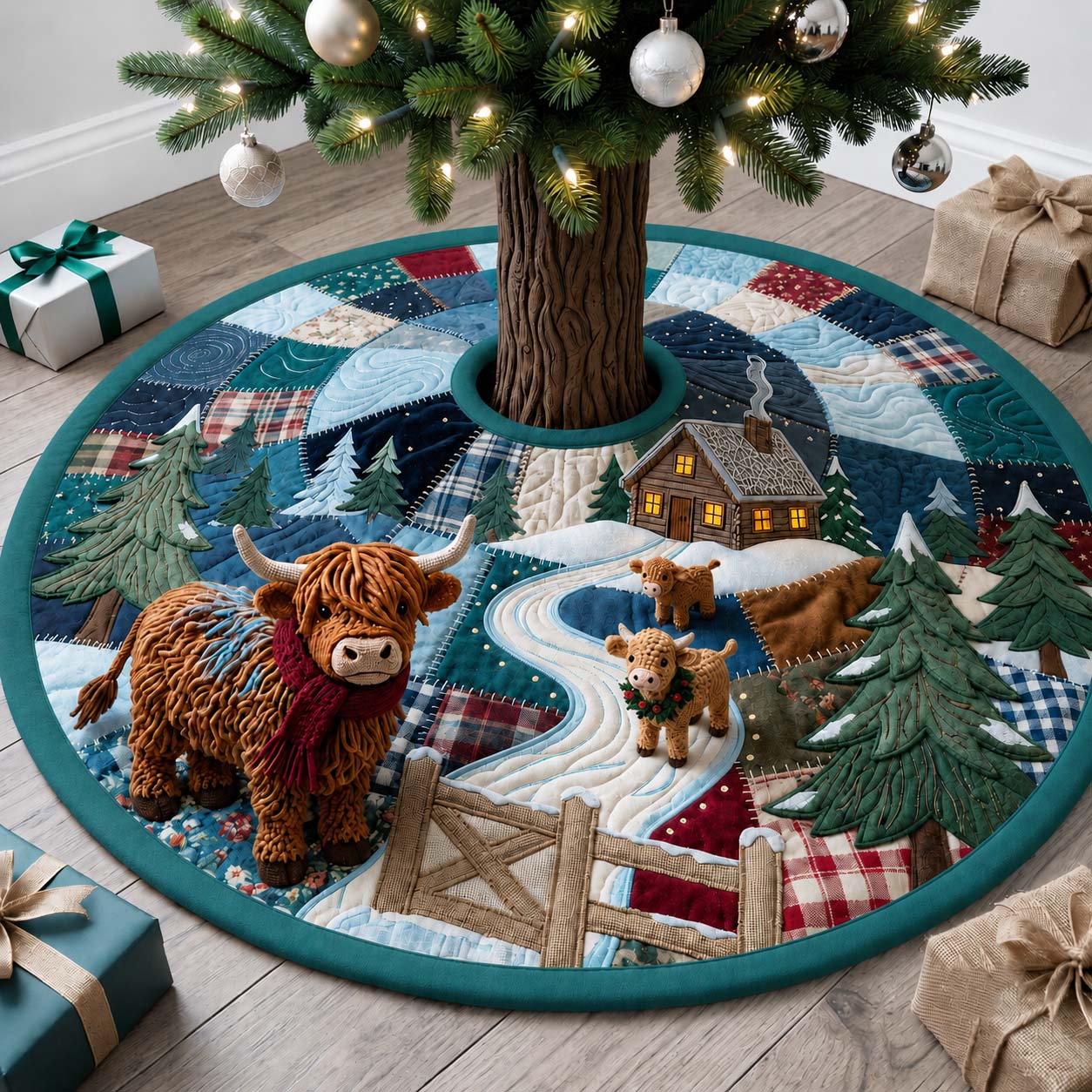 Highland Christmas Pasture Quilted Tree Skirt GFTONTD2305