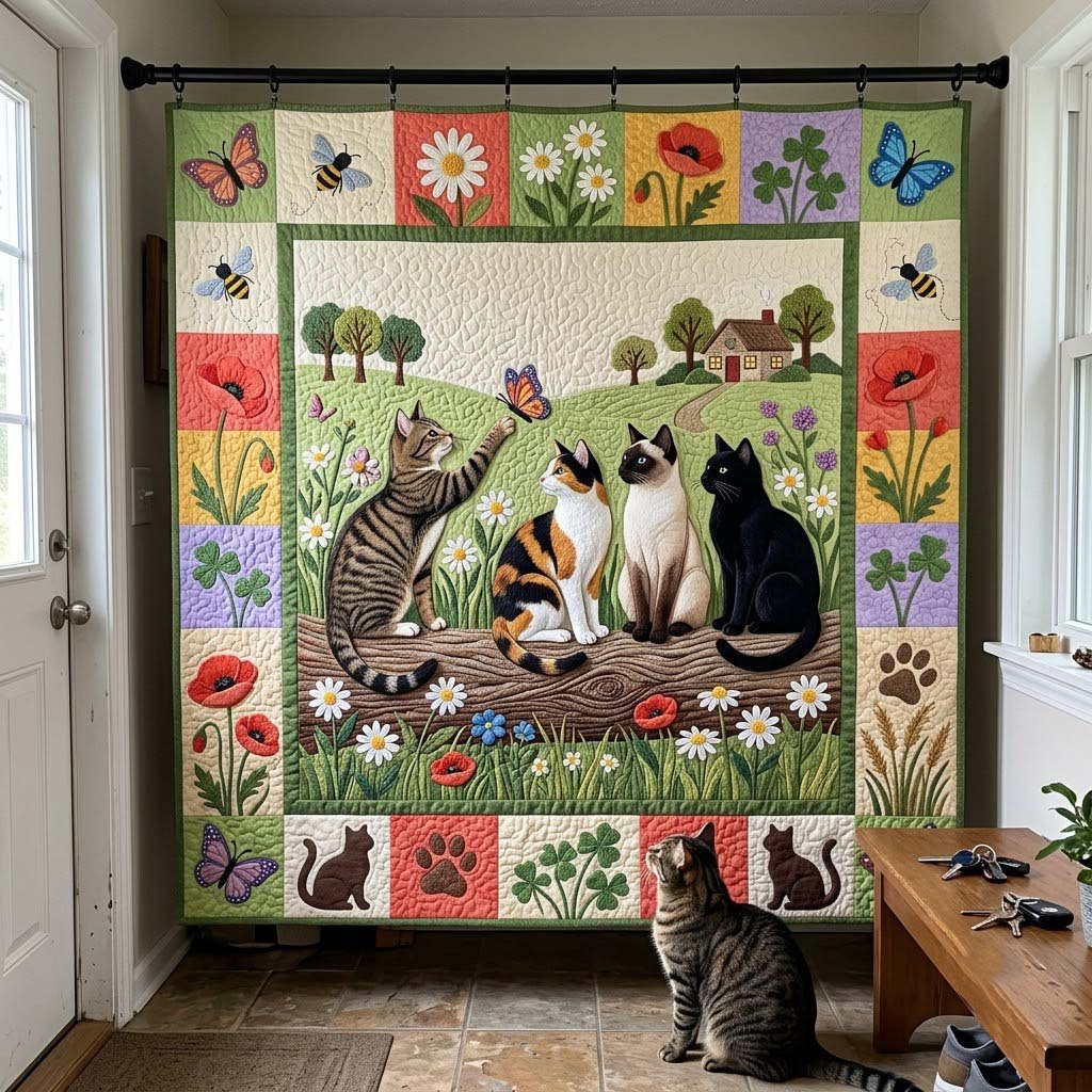 Whiskers Through the Seasons Quilted Blanket GFTONTD2443