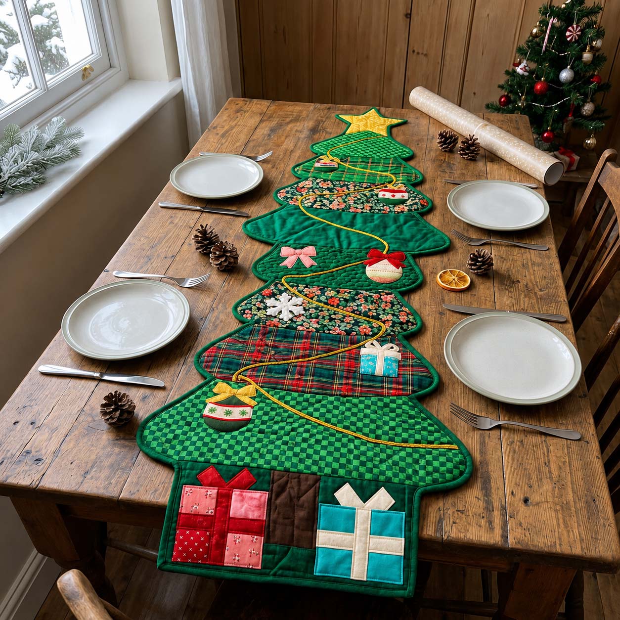 Shaped Christmas Magic Custom Shape Quilted Table Runner GFTONTD2624