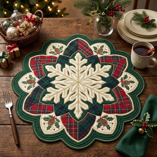 Merry Patchwork Blooms Custom Shape Quilted Placemat GFTONTD2647