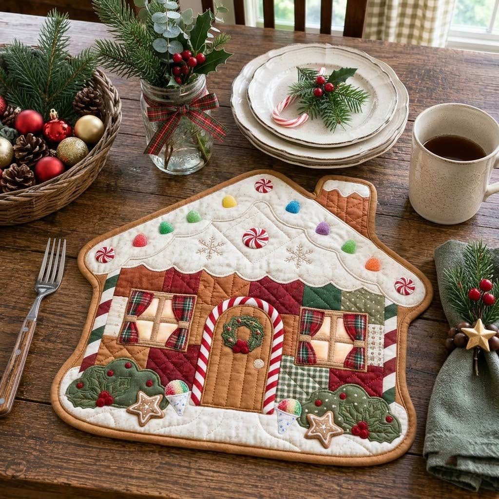 Merry Patchwork Blooms Custom Shape Quilted Placemat GFTONTD2649