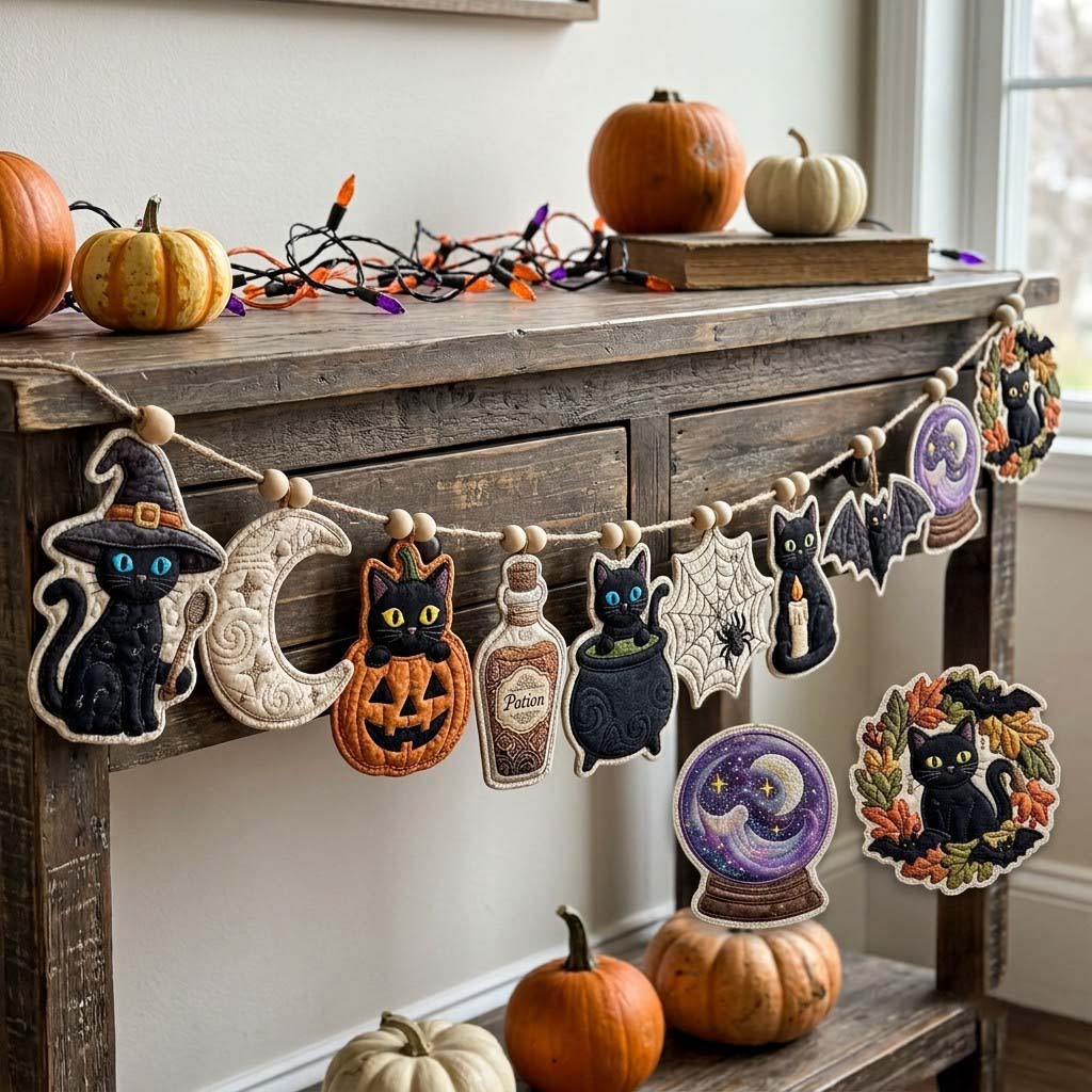 Midnight Mantel Magic Custom Shape Quilted Garland GFTONTD2663