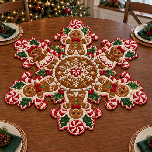 Peppermint Gingerbread Magic Custom Shape Quilted Table Topper GFTONTD2667