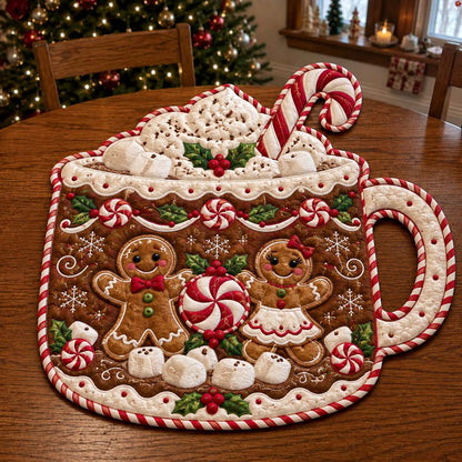Peppermint Gingerbread Magic Custom Shape Quilted Table Topper GFTONTD2668
