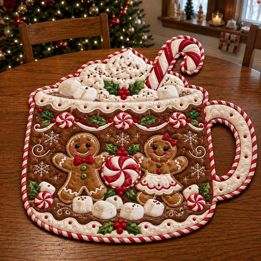 Peppermint Gingerbread Magic Custom Shape Quilted Table Topper GFTONTD2668