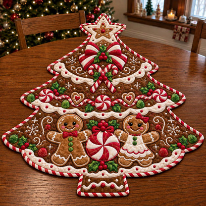 Peppermint Gingerbread Magic Custom Shape Quilted Table Topper GFTONTD2669