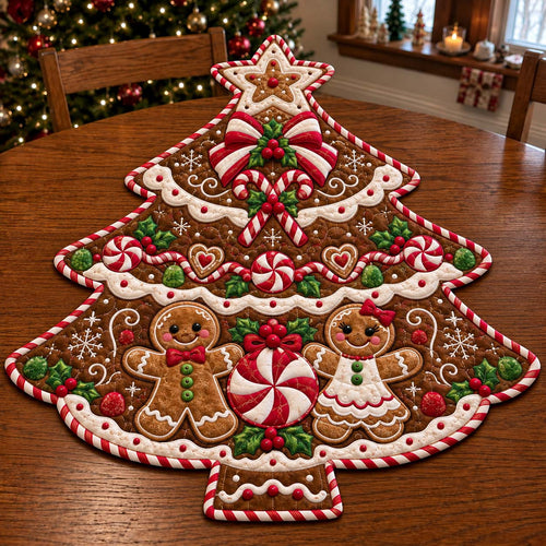 Peppermint Gingerbread Magic Custom Shape Quilted Table Topper GFTONTD2669