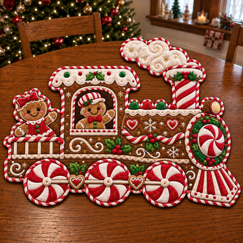 Peppermint Gingerbread Magic Custom Shape Quilted Table Topper GFTONTD2670
