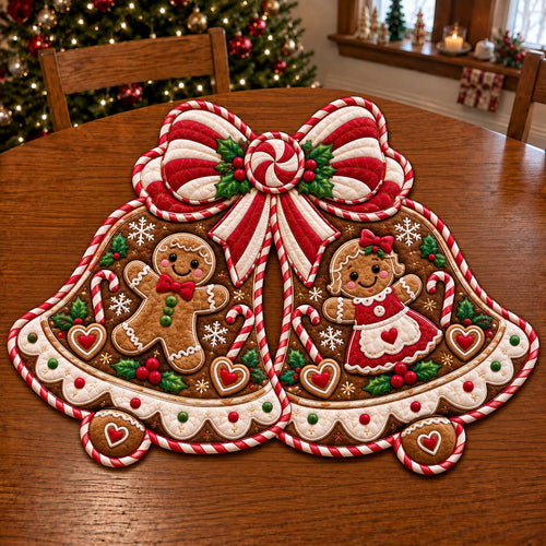 Peppermint Gingerbread Magic Custom Shape Quilted Table Topper GFTONTD2671