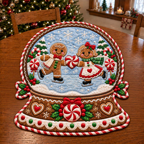 Peppermint Gingerbread Magic Custom Shape Quilted Table Topper GFTONTD2672