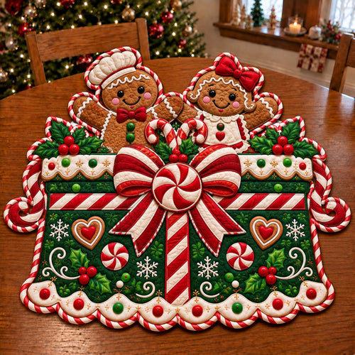Peppermint Gingerbread Magic Custom Shape Quilted Table Topper GFTONTD2673
