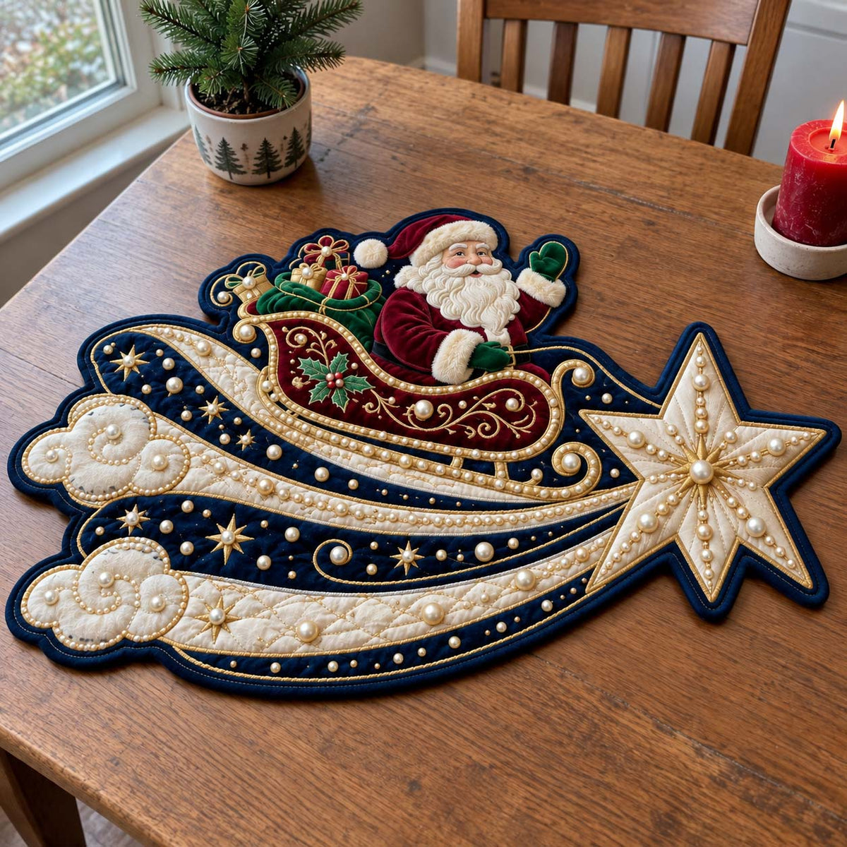 Santa Starlight Wonders Custom Shape Quilted Placemat GFTONTD2674