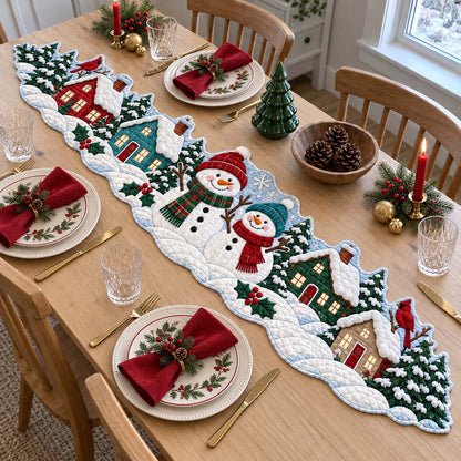 Snowman Winter Adventures Custom Shape Quilted Table Runner GFTONTD2682