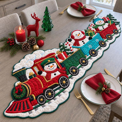 Snowman Winter Adventures Custom Shape Quilted Table Runner GFTONTD2683