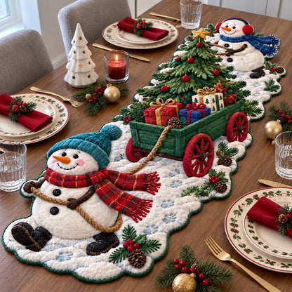 Snowman Winter Adventures Custom Shape Quilted Table Runner GFTONTD2686
