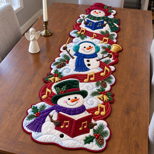 Snowman Winter Adventures Custom Shape Quilted Table Runner GFTONTD2687