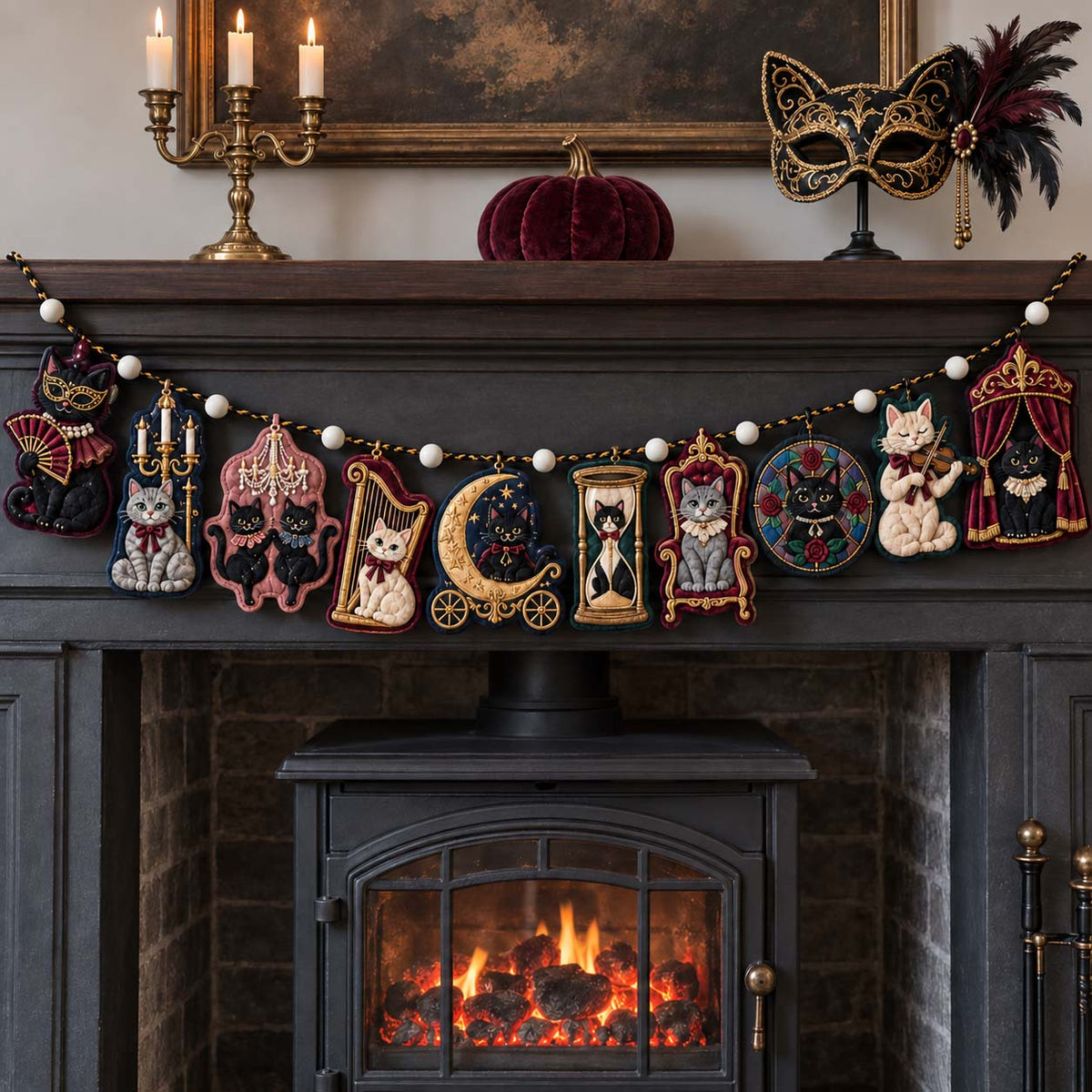 Midnight Cat Mystique Custom Shape Quilted Garland GFTONTD2700