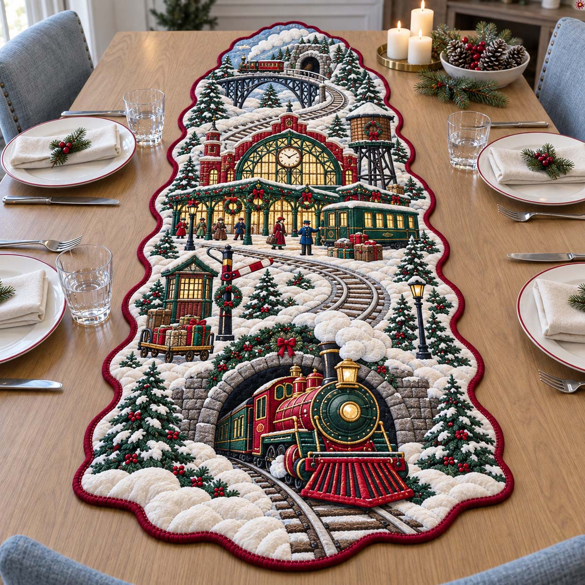 North Pole Railway Custom Shape Quilted Table Runner GFTONTD2710