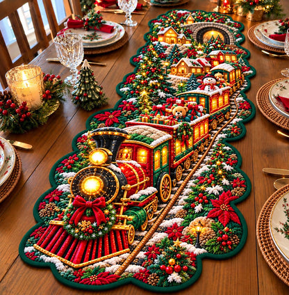 North Pole Railway Custom Shape Quilted Table Runner GFTONTD2711