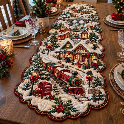 North Pole Railway Custom Shape Quilted Table Runner GFTONTD2712