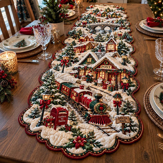 North Pole Railway Custom Shape Quilted Table Runner GFTONTD2712