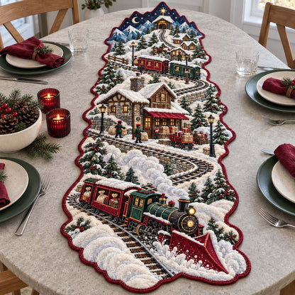 North Pole Railway Custom Shape Quilted Table Runner GFTONTD2714