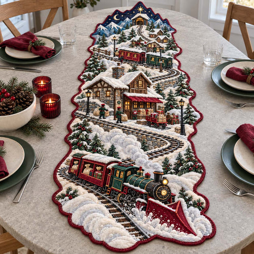 North Pole Railway Custom Shape Quilted Table Runner GFTONTD2714