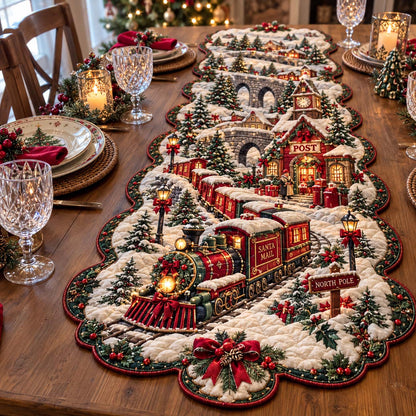 North Pole Railway Custom Shape Quilted Table Runner GFTONTD2715
