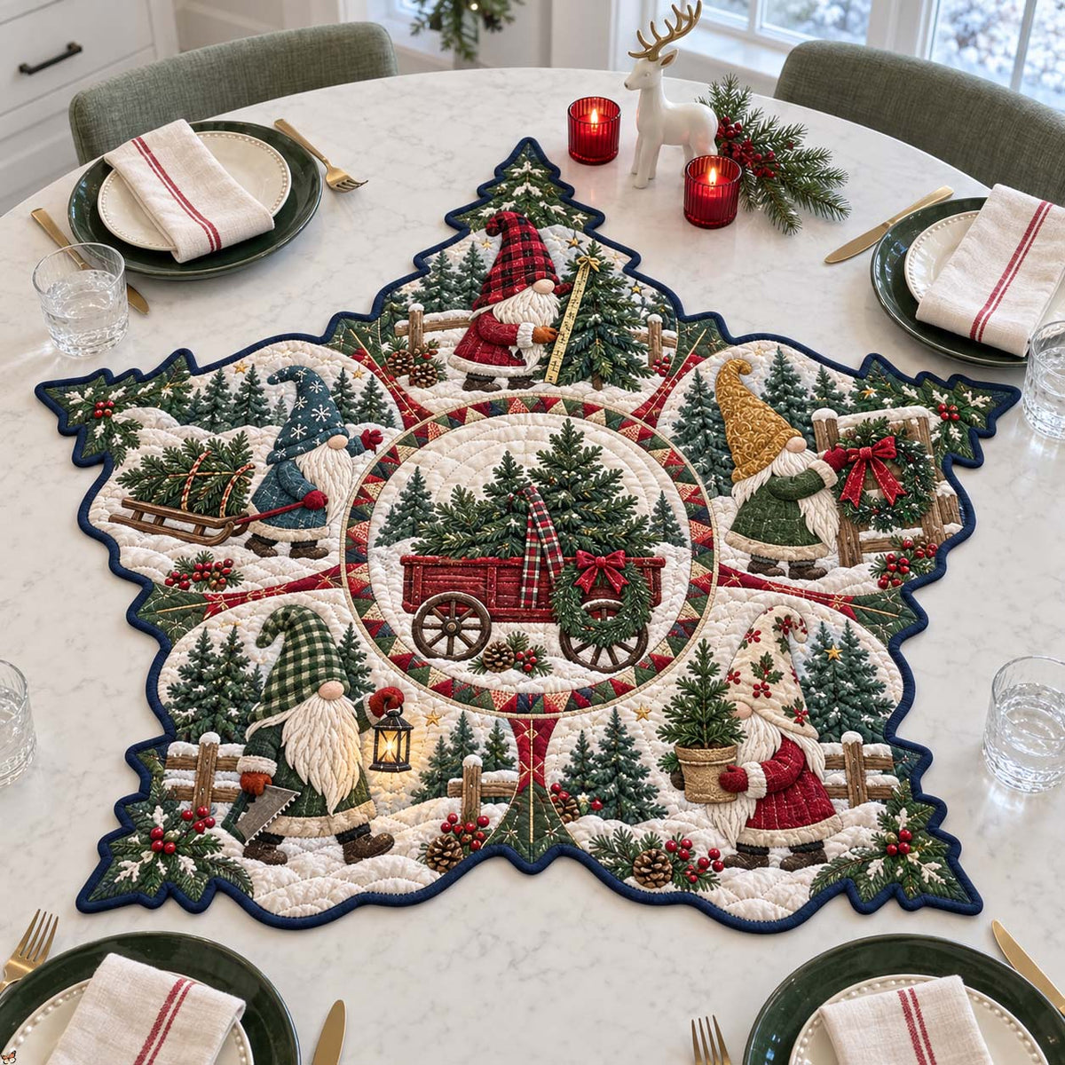 Gnome Holiday Gatherings Custom Shape Quilted Table Topper GFTONTD2717