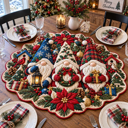 Gnome Holiday Gatherings Custom Shape Quilted Table Topper GFTONTD2720