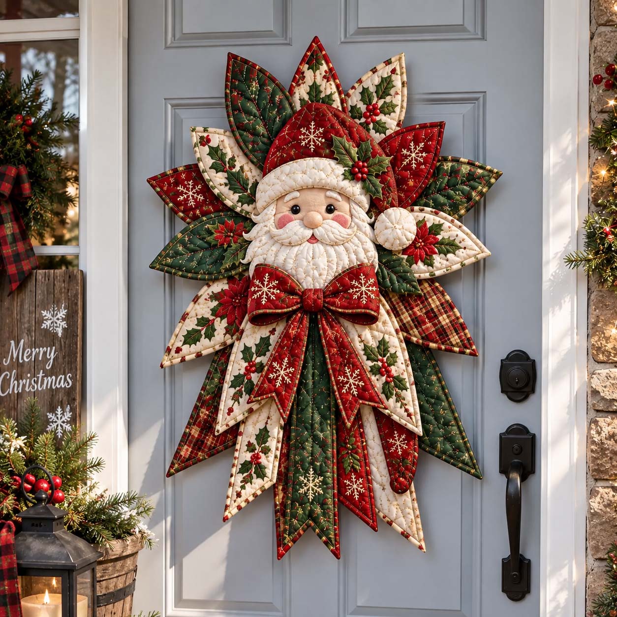 Christmas Patchwork Blooms Custom Shape Quilted Door Hanger GFTONTD2728