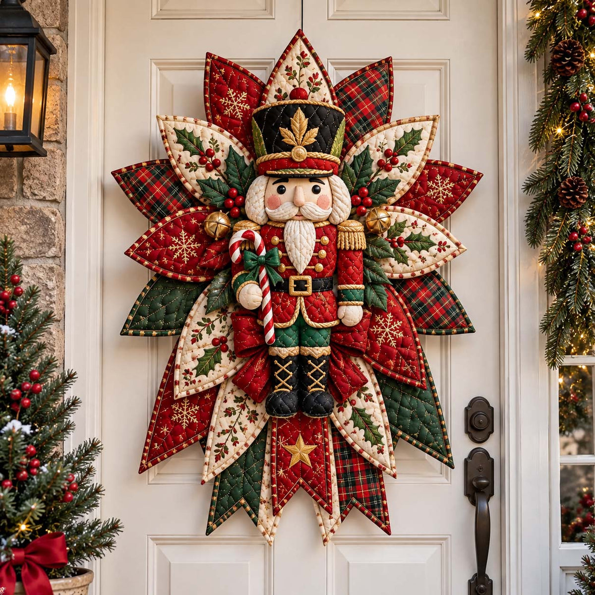 Christmas Patchwork Blooms Custom Shape Quilted Door Hanger GFTONTD2729