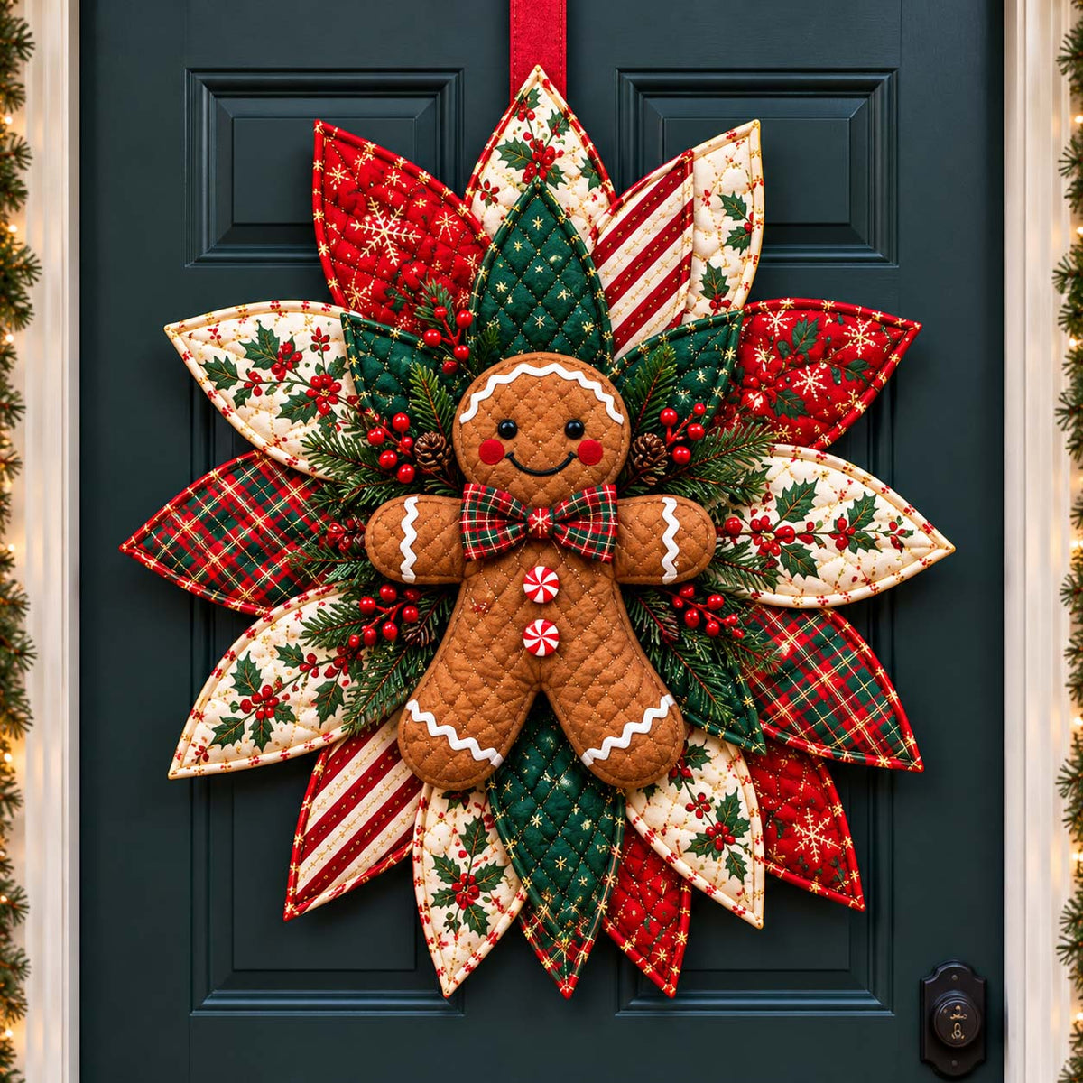 Christmas Patchwork Blooms Custom Shape Quilted Door Hanger GFTONTD2731